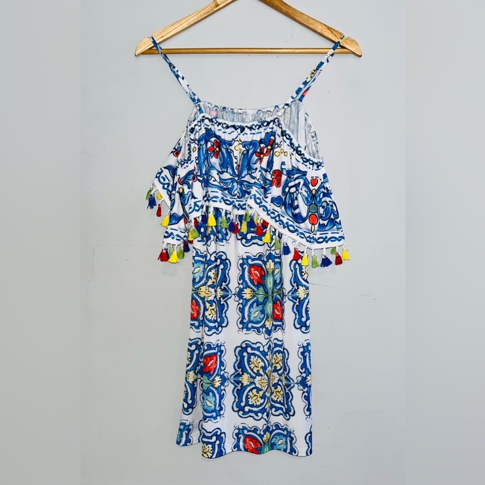Boston Proper Tassled Off Shoulder Midi Dress sz S - Picture 3 of 8